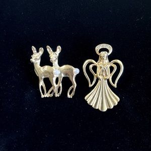 Angel & reindeer brooch